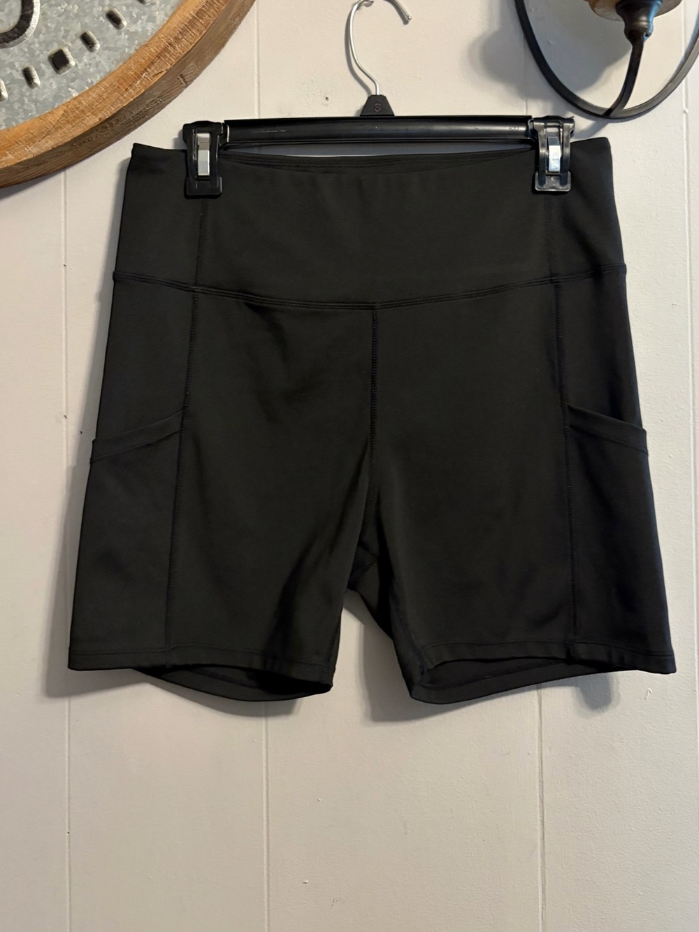 Nicole Miller Sport Black High-Waist Athletic Shorts with Side Pockets